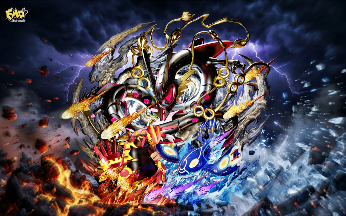 Preventa Resina Mega Rayqueaza, Primal Groudon & Primal Kyogre Figura Pokemón EMO Estudio