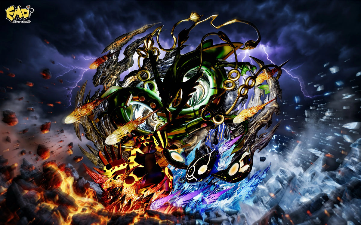 Preventa Resina Mega Rayqueaza, Primal Groudon & Primal Kyogre Figura Pokemón EMO Estudio