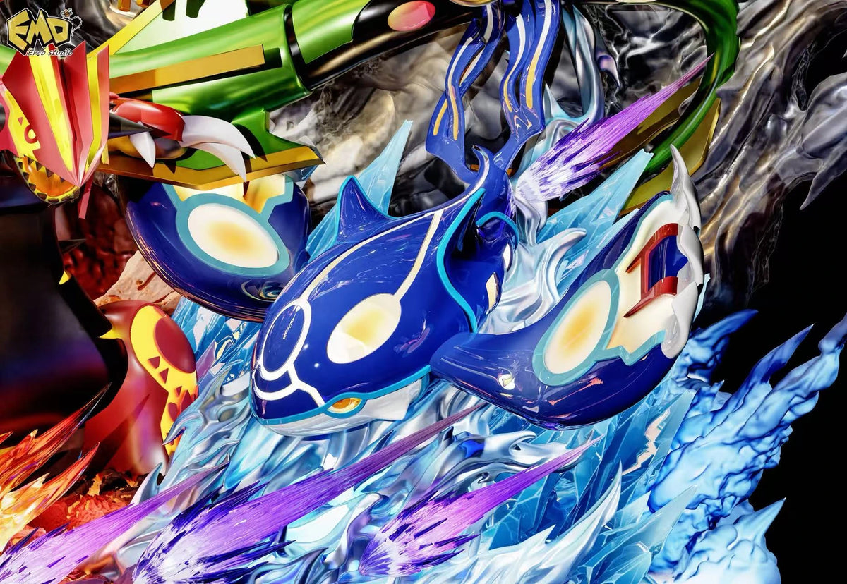 Preventa Resina Mega Rayqueaza, Primal Groudon & Primal Kyogre Figura Pokemón EMO Estudio