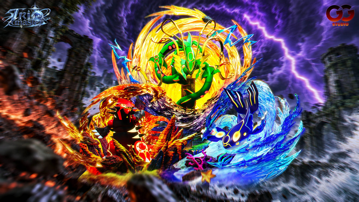 Preventa Resina Mega Rayqueaza, Primal Groudon & Primal Kyogre Figura Pokemón GuGu Estudio