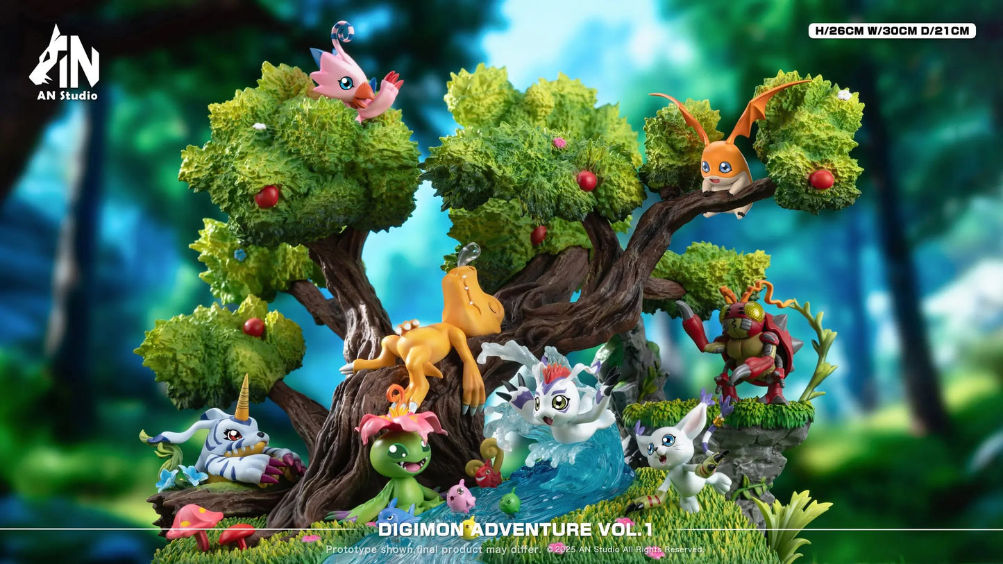 Preventa Resina Agumon, Gabumon, Tentomon, Piyomon, Palmon, Gomamon, Patamon & Tailmon Figura Digimon AN Estudio