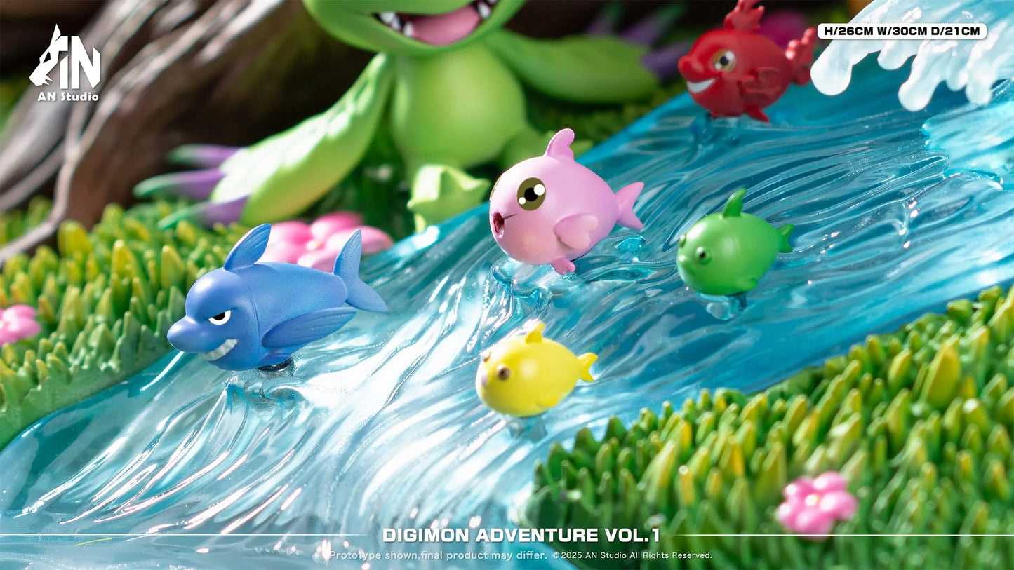 Preventa Resina Agumon, Gabumon, Tentomon, Piyomon, Palmon, Gomamon, Patamon & Tailmon Figura Digimon AN Estudio
