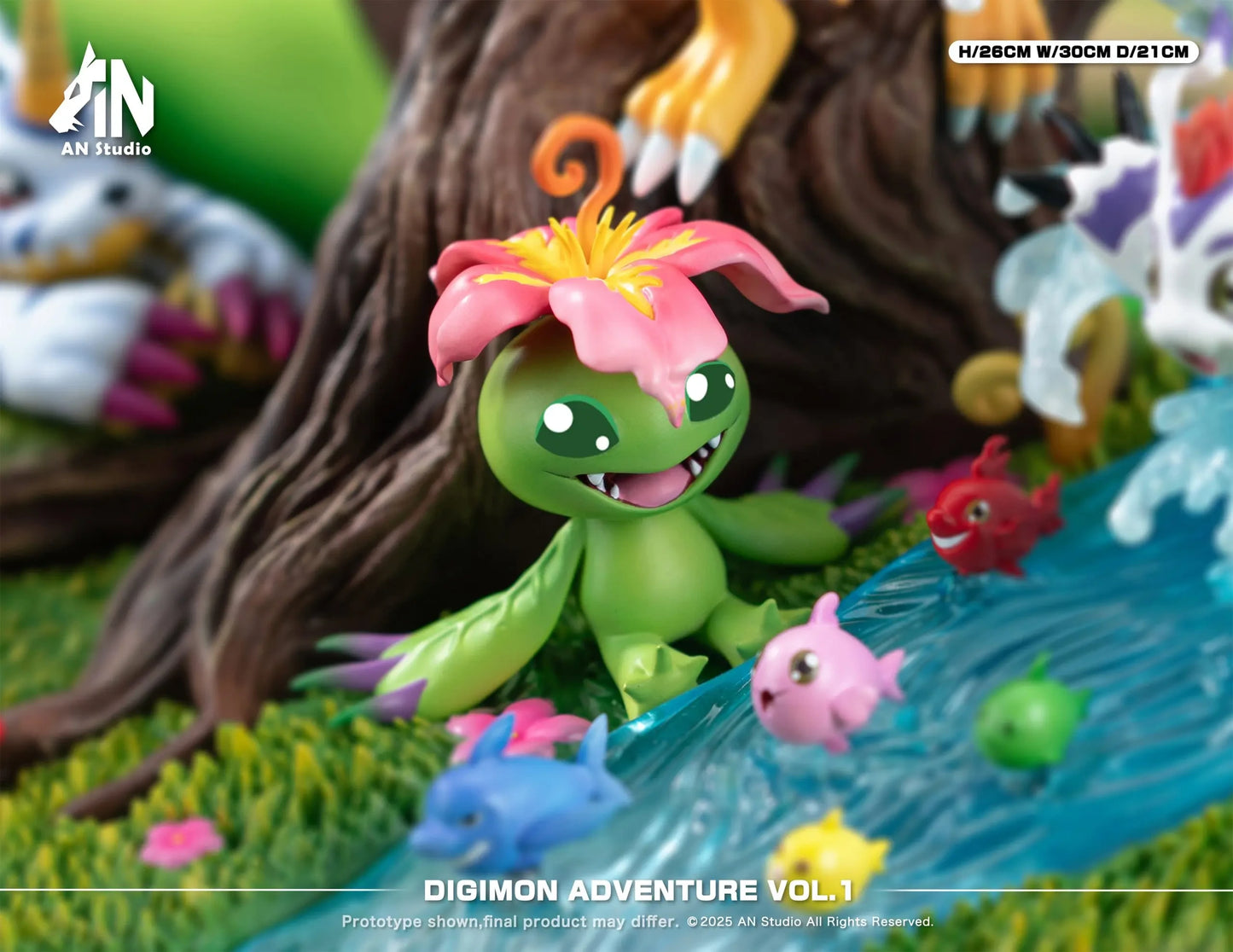 Preventa Resina Agumon, Gabumon, Tentomon, Piyomon, Palmon, Gomamon, Patamon & Tailmon Figura Digimon AN Estudio