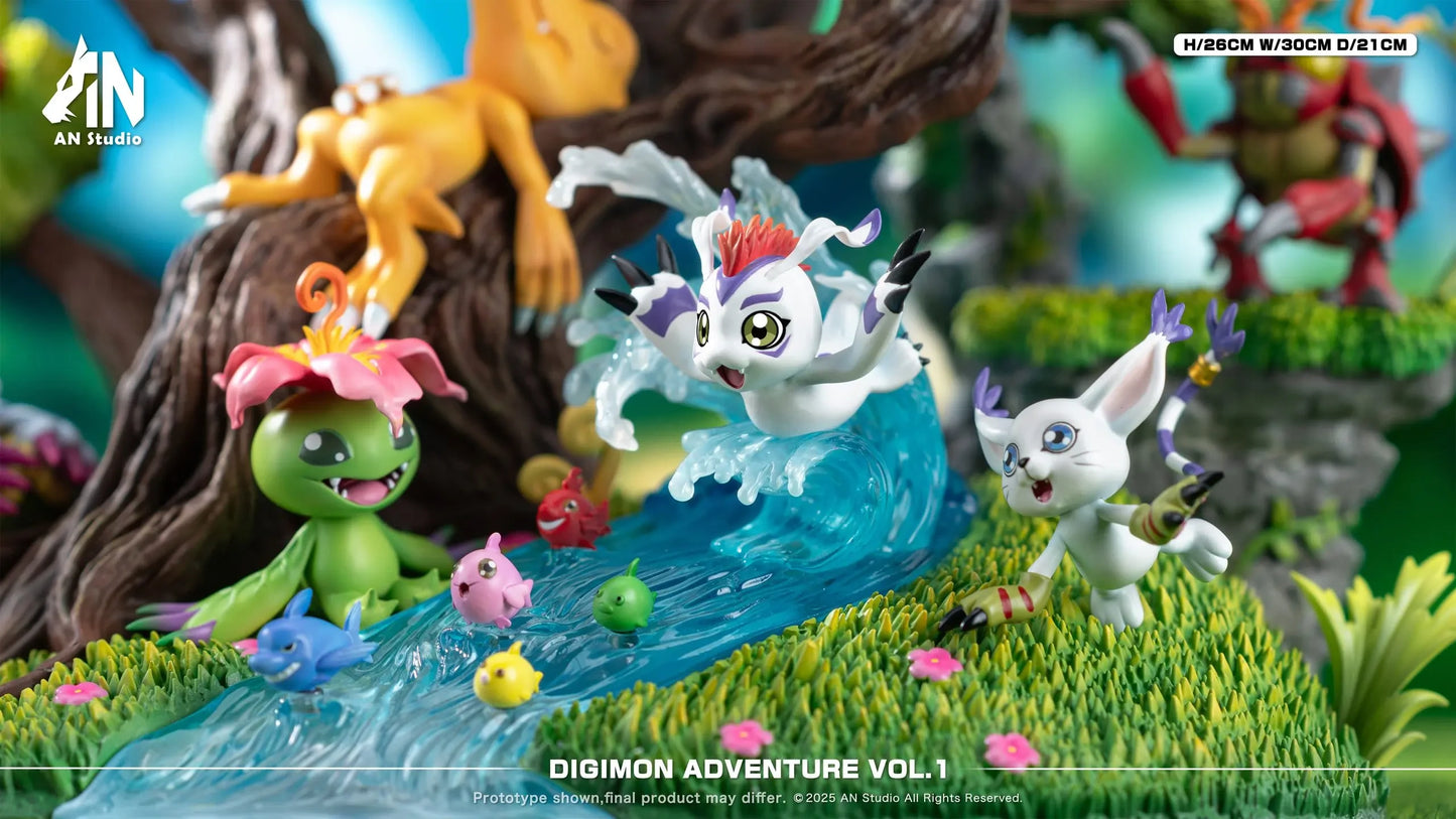 Preventa Resina Agumon, Gabumon, Tentomon, Piyomon, Palmon, Gomamon, Patamon & Tailmon Figura Digimon AN Estudio